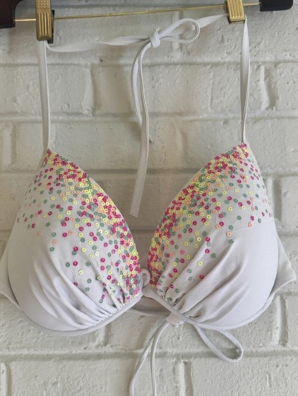 Victoria's Secret White Sequin Push-Up Bikini Top